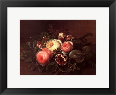 Framed Roses &amp; Honeysuckle on a Ledge Print