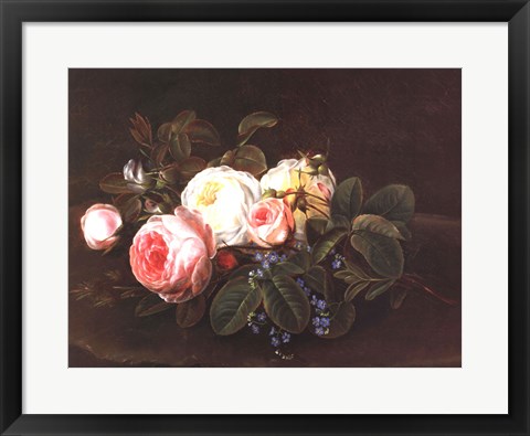 Framed Still Life with Roses and Forget-Me-Nots Print