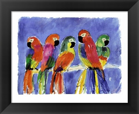 Framed Parrots on Blue Print