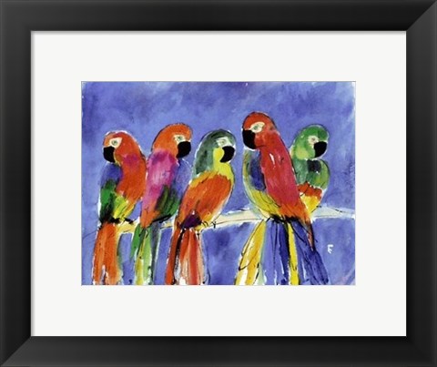 Framed Parrots on Blue Print