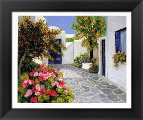 Framed Fleurs Roses a Mykonos Print