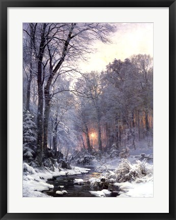 Framed Twilit Wooded River in the Snow Print