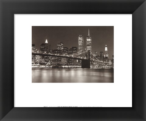 Framed Over the Brooklyn Bridge at Night Print