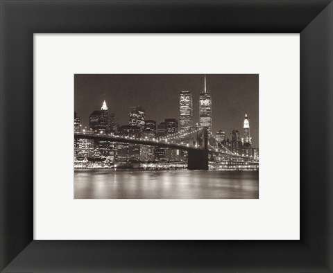 Framed Over the Brooklyn Bridge at Night Print