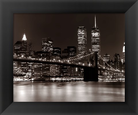 Framed Over the Brooklyn Bridge at Night Print