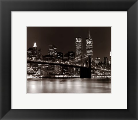 Framed Over the Brooklyn Bridge at Night Print