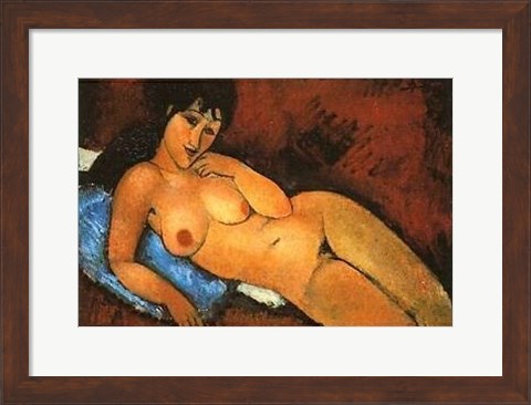 Framed Nu Sur Coussin Bleu Print