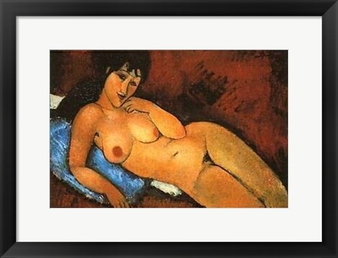 Framed Nu Sur Coussin Bleu Print