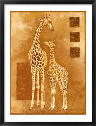 Framed Mother Giraffe with Young Print