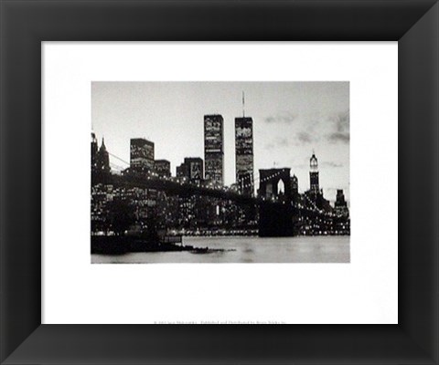 Framed WTC Over Brooklyn Bridge (Night) Print