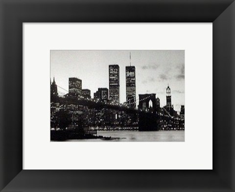 Framed WTC Over Brooklyn Bridge (Night) Print