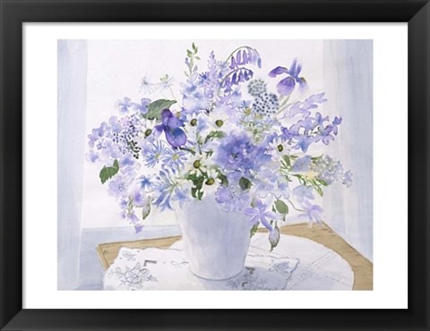 Framed Blue Floral Spray Print