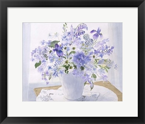 Framed Blue Floral Spray Print