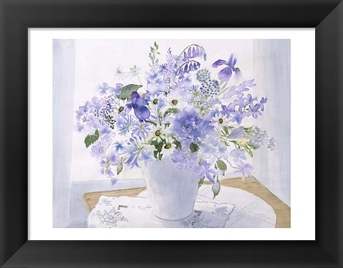 Framed Blue Floral Spray Print