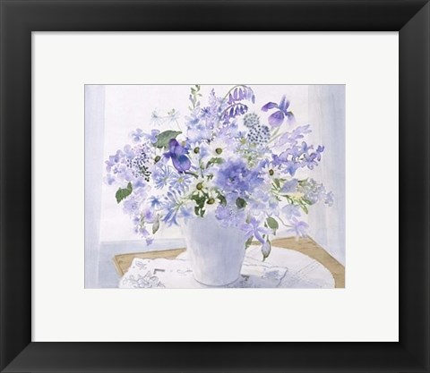 Framed Blue Floral Spray Print