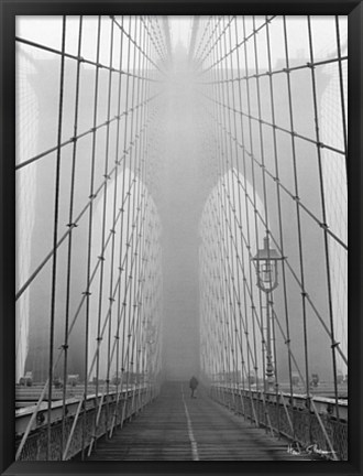 Framed Foggy Day on Brooklyn Bridge Print