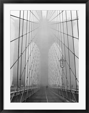 Framed Foggy Day on Brooklyn Bridge Print