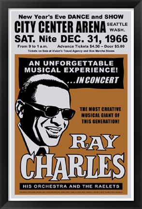 Framed Ray Charles, Seattle, New Year&#39;s Eve, 1966 Print