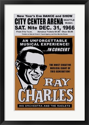 Framed Ray Charles, Seattle, New Year&#39;s Eve, 1966 Print