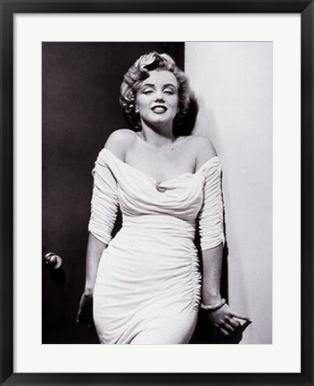 Framed Marylin Monroe, white dress Print