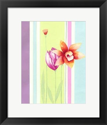 Framed Flowers &amp; Stripes I Print