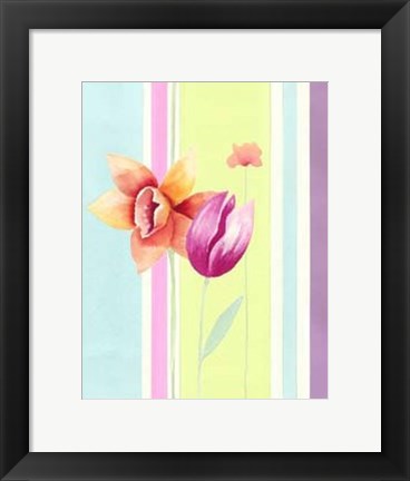 Framed Flowers &amp; Stripes II Print