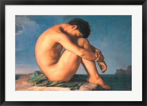 Framed Jeune Homme Nu Assis Au Boro De La Mer Print