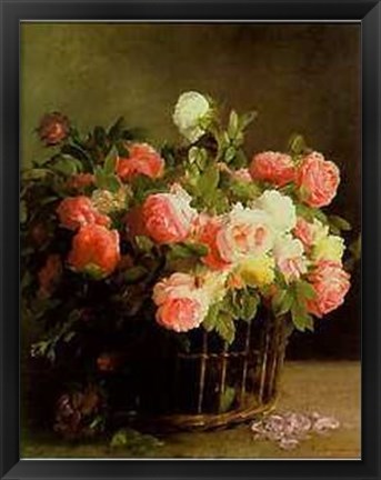 Framed Basket of Roses Print