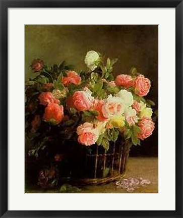 Framed Basket of Roses Print