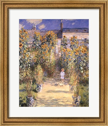 Framed Artist&#39;s Garden at Vetheuil with Boy, c.1880 Print