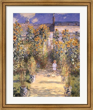 Framed Artist&#39;s Garden at Vetheuil with Boy, c.1880 Print