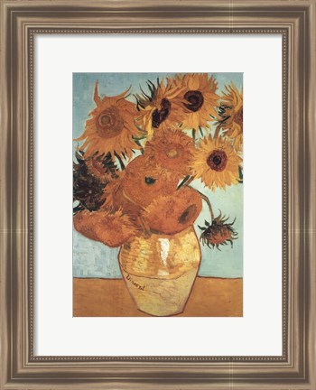 Framed Sunflower on Blue, c.1888 Print