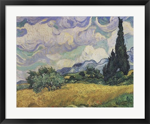 Framed Wheat Field with Cypresses, c.1889 Print