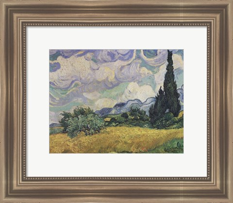 Framed Wheat Field with Cypresses, c.1889 Print