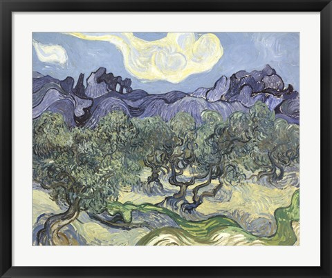 Framed Olive Trees, c.1889 (blue &amp; green) Print