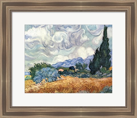 Framed Wheat Field with Cypresses, c.1889 Print
