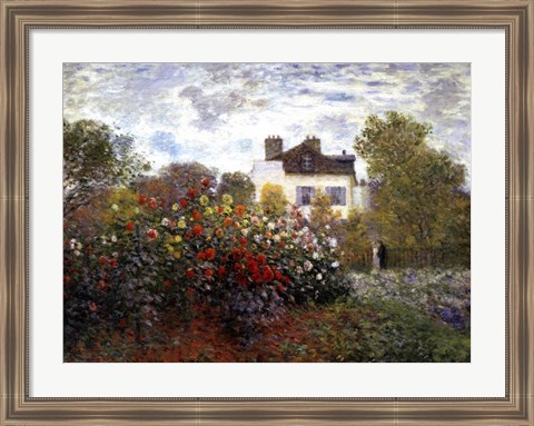 Framed Artist&#39;s Garden in Argenteuil (A Corner of the Garden with Dahlias), c.1873 Print