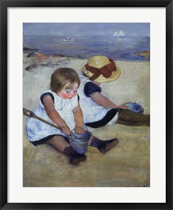 Framed Children Playing on the Beach Print