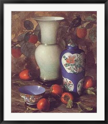 Framed Persimmons and Chinese Porcelain Print