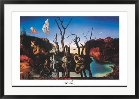 Framed Swans Reflecting Elephants Print