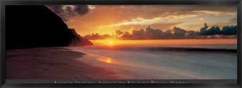 Framed Sunset On Kalalau Beach, Hawaii Print