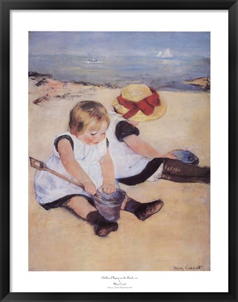 Framed Children Playing On The Beach Print