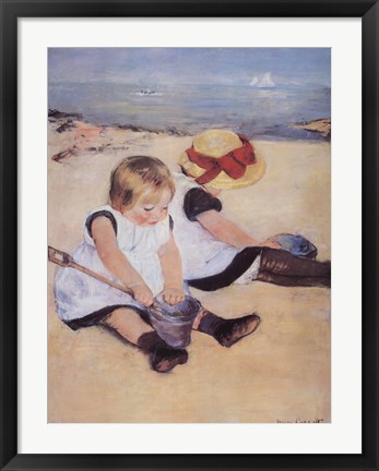 Framed Children Playing On The Beach Print