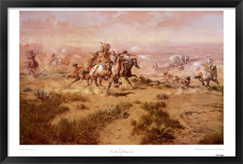 Framed Attack On The Wagon Train Print