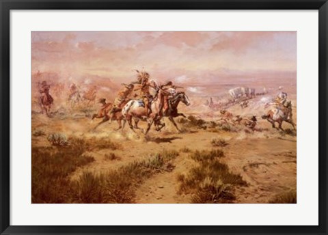 Framed Attack On The Wagon Train Print