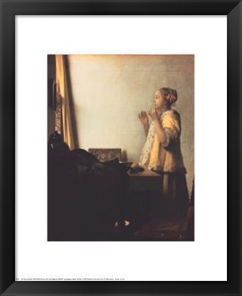 Framed Woman With A Pearl Necklace Print