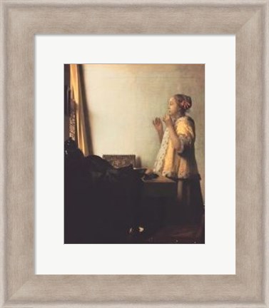 Framed Woman With A Pearl Necklace Print