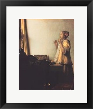 Framed Woman With A Pearl Necklace Print