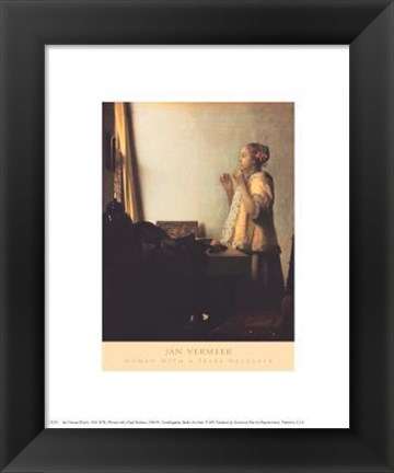 Framed Woman With A Pearl Necklace Print