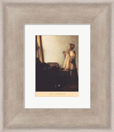 Framed Woman With A Pearl Necklace Print